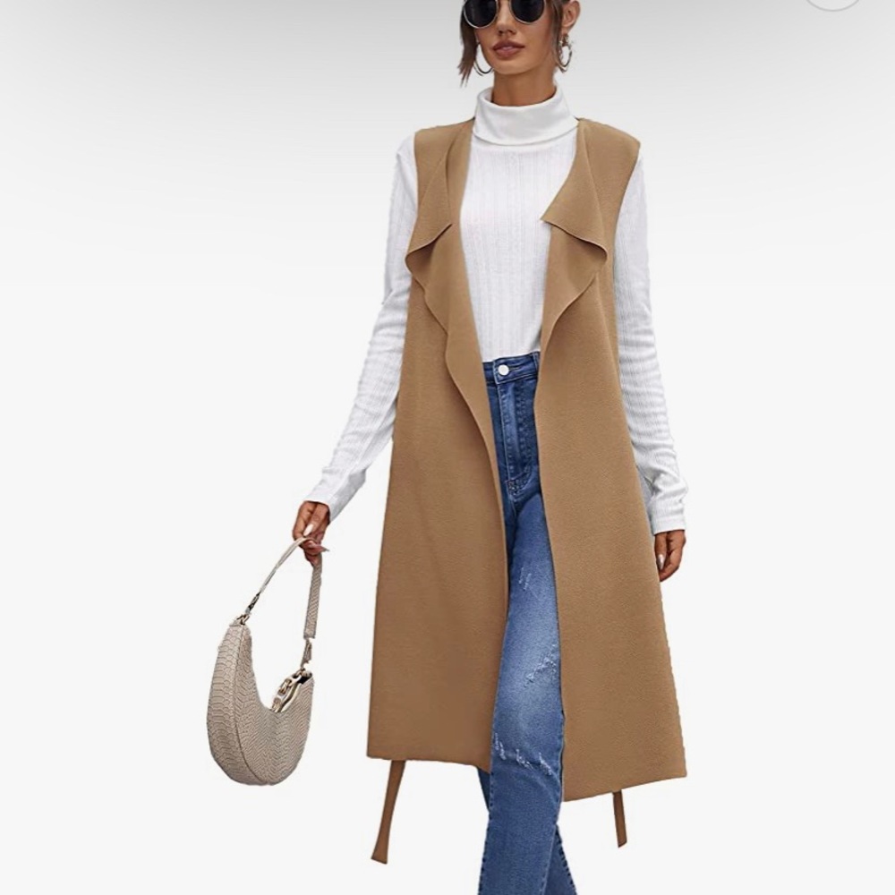 No sleeve khaki colored cardigan